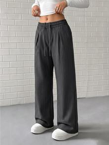 SHEIN EZwear New 2026 Women's Casual Dark Grey Wide-Leg Loose Trousers, Perfect For Everyday Wear In Autumn And Winter. Everyday Daily - Grey - View 4