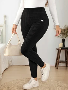 Easowa Curve Women's Plus Size High-Waisted Leggings Trousers - Black - View 6