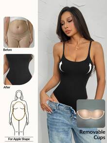 Vivamere Summer Casual Versatile Solid Color Suspender Bodysuit With Padded Bra, Ribbed Knit Vest Bodysuit ,Petite Women - Black - View 11