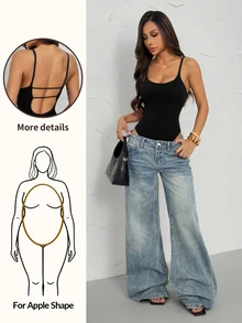 Vivamere Summer Casual Versatile Solid Color Suspender Bodysuit With Padded Bra, Ribbed Knit Vest Bodysuit ,Petite Women - Black - View 9