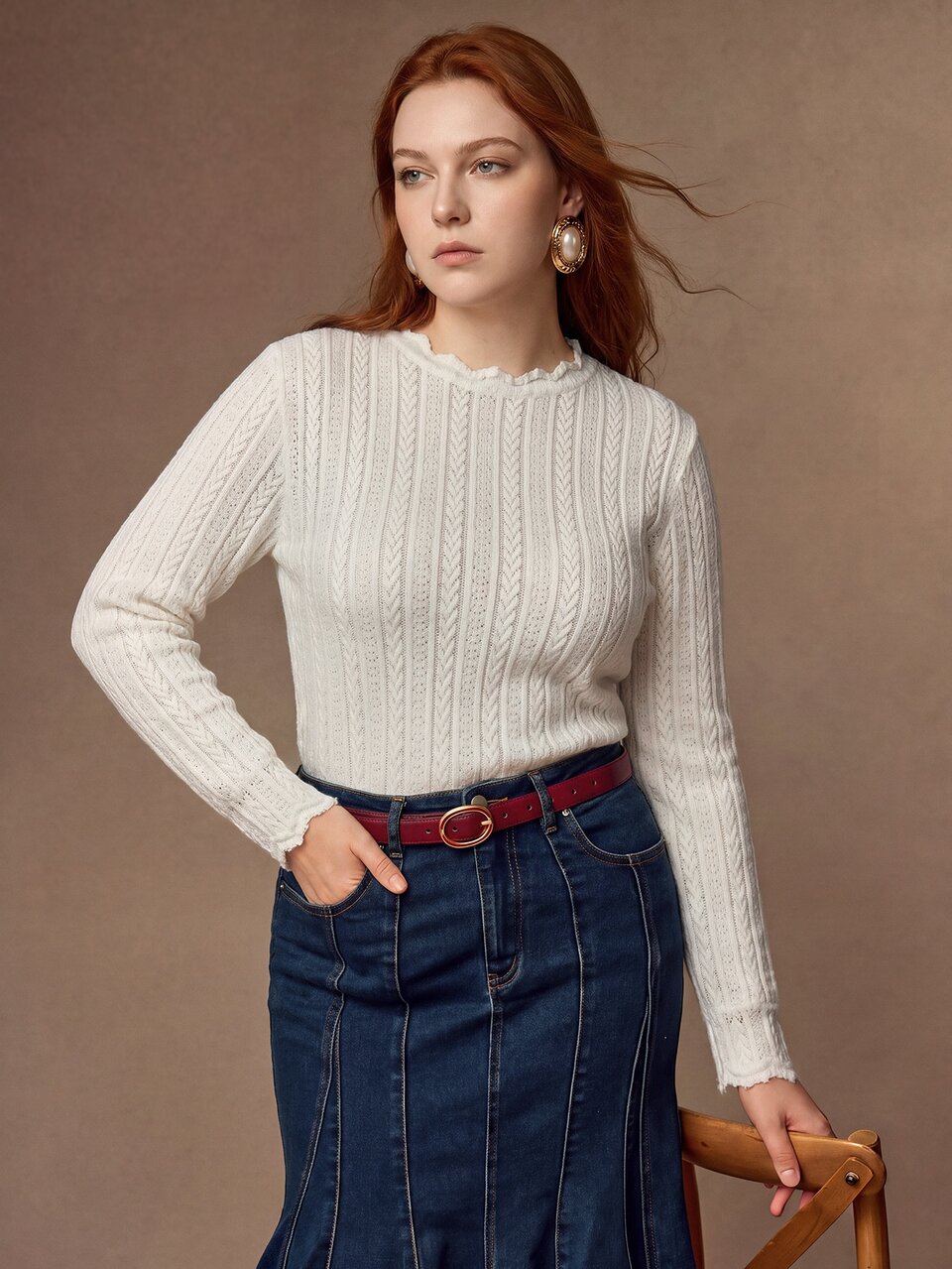 MOTF CAMISETA DE TEJIDO JACQUARD ELÁSTICO PARA OTOÑO/INVIERNO TALLA GRANDE