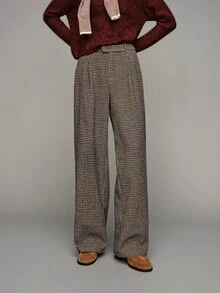MOTF PREMIUM WOMEN'S PLAID PLEATED CASUAL VERSATILE DAILY WEAR LONG PANTS - Coffee Brown - View 4