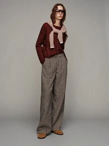 MOTF PREMIUM WOMEN'S PLAID PLEATED CASUAL VERSATILE DAILY WEAR LONG PANTS - Coffee Brown - View 2