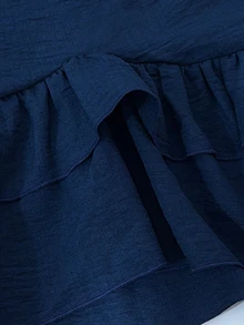 Glimmora Women's Navy Blue V-Neck Ruffle Blouse And Loose Wide Leg Pants Casual 2 Pieces Set - Navy Blue - View 4