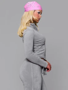 MUSERA Sweatshirt Beludru Pas Badan Kerah Tinggi dengan Resleting, Cocok untuk Musim Gugur, Musim Dingin, Sehari-hari, Kembali ke Sekolah, Pink Pony - Grey - View 3