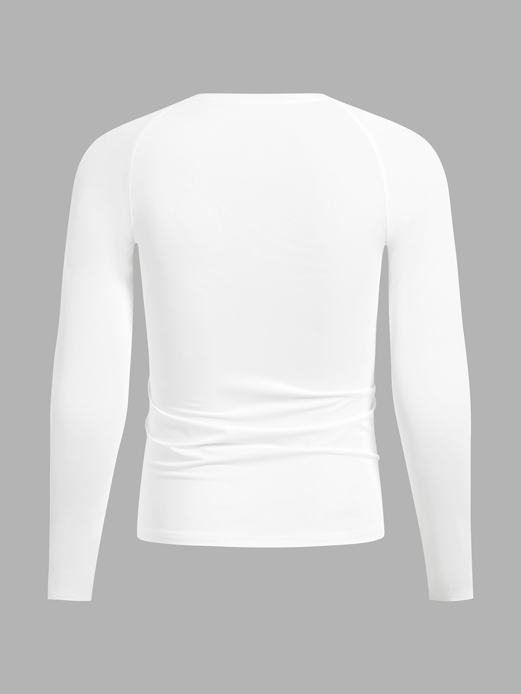 GETOML Men's Casual Solid Color Long Sleeve Rash Guard White Compression Shirt White Gym Tops White Running Top, Vacation, Father's Day Gifts - White - View 3