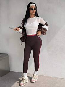 SHEIN PariChic Sheer Mesh Slim Fit Long Sleeve Sports T-Shirt - White - View 1