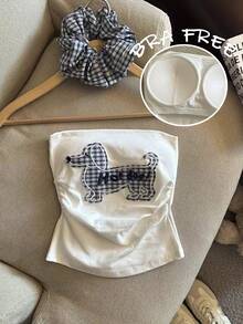 Resyla Women's Dachshund Pattern Ruched Fashion Bandeau Top - White - View 1
