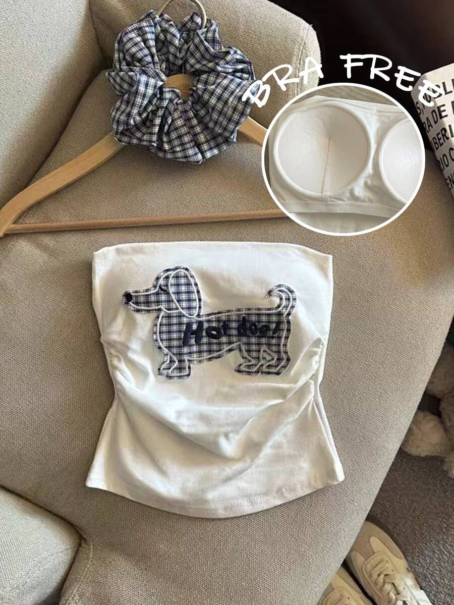 Resyla Women's Dachshund Pattern Ruched Fashion Bandeau Top - White - View 1