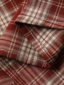 REIGN AVE Plus Size Women's Plaid Lapel Loose Fit Red Long Sleeve Blouse, Spring/Summer Vacation - Red - View 8