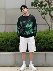 Claim Dot Men's Crew Neck Long Sleeve Letter Pattern Casual Knitted Sweater - Black - View 1