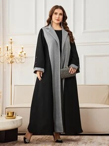 Al Najma Plus Size Casual Dragon & Phoenix Patchwork Lapel Collar Long Sleeve Loose Abaya, Suitable For Spring And Autumn - Multicolor - View 3