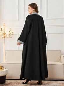 Al Najma Plus Size Casual Dragon & Phoenix Patchwork Lapel Collar Long Sleeve Loose Abaya, Suitable For Spring And Autumn - Multicolor - View 2