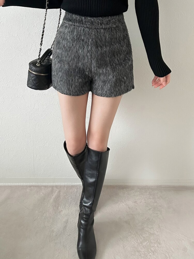FRIFUL Women's Solid Color Casual Versatile Daily Shorts Hiking Everyday Dark Grey Winter - Grey - View 5