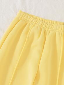 SHEIN Sparklyn Tween Girls Sweatshirt Set, Butter Yellow, Hoodie + Joggers, Loose Fit, Autumn/Winter, Casual Athletic, Fleece Lined, Daily Wear, Zipper, School - Yellow - View 7