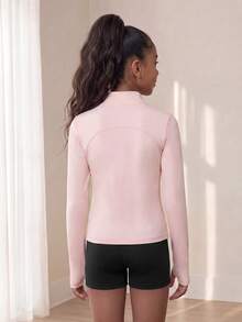 SHEIN Tween Girl Sportswear, Pink Stretch Sun Protection Yoga Jacket, Yoga, Pilates, Running, Outdoor Sports, Autumn Winter, Fall Winter, Back To School - Baby Pink - View 6