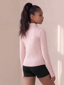 SHEIN Tween Girl Sportswear, Pink Stretch Sun Protection Yoga Jacket, Yoga, Pilates, Running, Outdoor Sports, Autumn Winter, Fall Winter, Back To School - Baby Pink - View 4