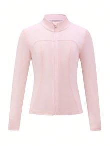 SHEIN Tween Girl Sportswear, Pink Stretch Sun Protection Yoga Jacket, Yoga, Pilates, Running, Outdoor Sports, Autumn Winter, Fall Winter, Back To School - Baby Pink - View 3