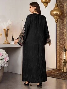 Al Najma Casual Geometric Line Print Embroidered Mandarin Collar Cut-Out Long Sleeve Loose Regular Spring/Autumn Plus Size Women Arabic Summer Vacation Boho - Multicolor - View 2