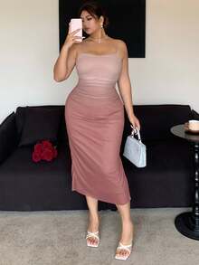 REIGN AVE Valentine Plus Size Stretchy Bodycon Ombre Knit Mesh Maxi Slip Dress, Back To School Clothes - Brown - View 6