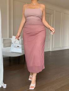 REIGN AVE Valentine Plus Size Stretchy Bodycon Ombre Knit Mesh Maxi Slip Dress, Back To School Clothes - Brown - View 4