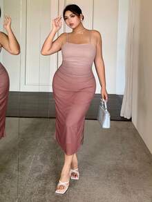 REIGN AVE Valentine Plus Size Stretchy Bodycon Ombre Knit Mesh Maxi Slip Dress, Back To School Clothes - Brown - View 8