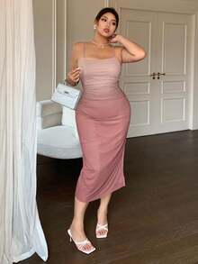 REIGN AVE Valentine Plus Size Stretchy Bodycon Ombre Knit Mesh Maxi Slip Dress, Back To School Clothes - Brown - View 2