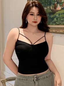 REIGN AVE Women Plain Hollow Out Slim Fit Cropped Camisole Tank Tops, Sleeveless Layering, All Season - Black - View 5