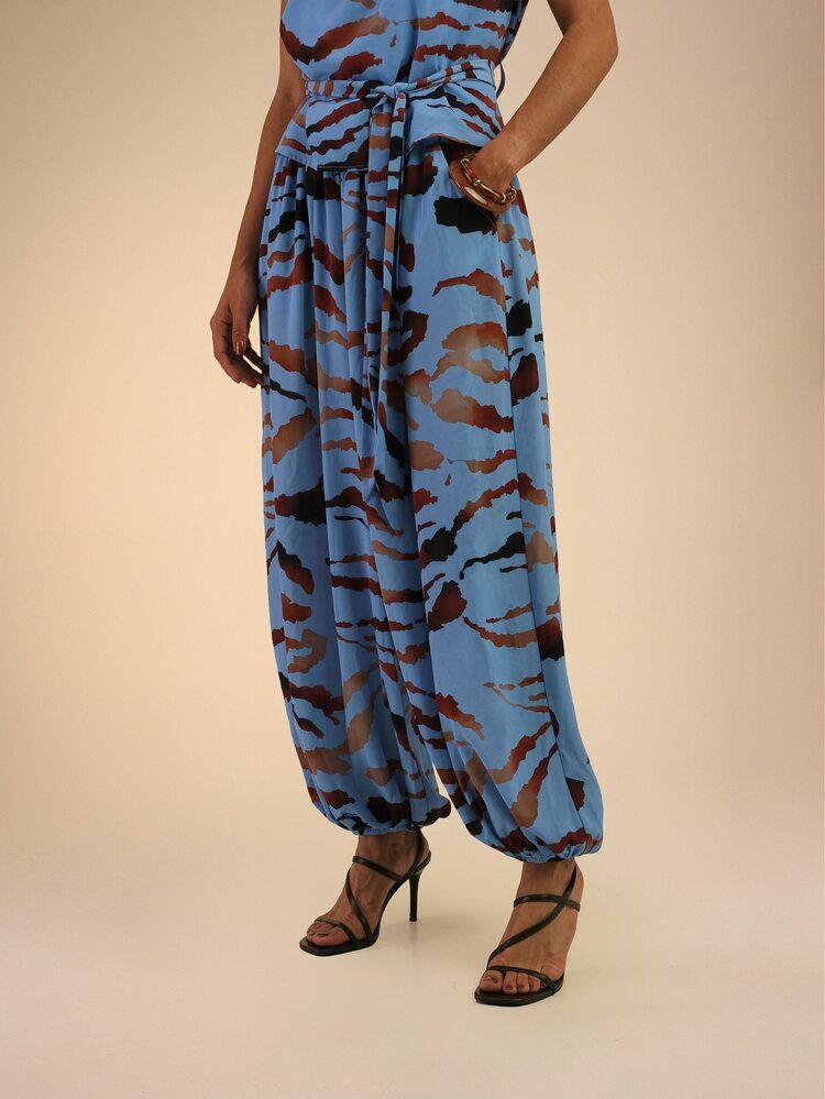 Dancing Leopard Blue Abstract Print Tie Waist Balloon Pants, Holiday/Vacation Wear - Multicolor - View 8