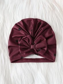 SHEIN 嬰兒新生兒紅色愛心印花連身衣附帽子2件套，嬰兒荷葉邊飾連腳爬行連身衣，適合四季，完美適用於派對、滿月派對、拍照、婚禮、約會及其他節日場合 - 酒紅色 - 查看 3