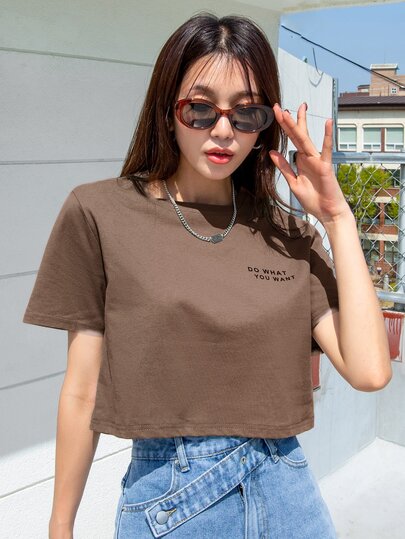 DAZY Slogan Print Short Sleeve T-Shirt DO WHAT YOU WANT Summer,Crop Tops Women