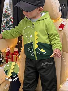 Genkimix Kids 男童幼兒恐龍圖案運動衫，舒適時尚，適合日常穿著與秋季出遊 - 綠色 - 查看 4