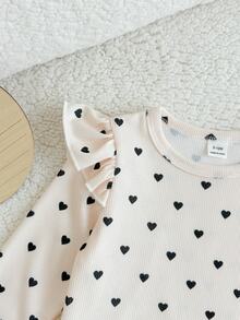 SHEIN 4件組幼兒女嬰上衣 可愛酒紅象牙白粉色 愛心花卉條紋 針織羅紋長袖圓領 標準版型 荷葉邊保暖節日女童上衣 - 彩色 - 查看 5