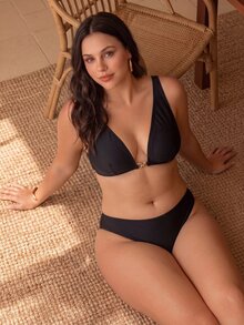 Swim Chiccia Plus Size Women One-Piece Solid Color Sexy Elegant Swimwear Top Party Vacation Black Summer - Black - View 4