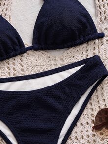 Swim Chiccia 26SS 女款春夏海灘派對穿搭 比基尼套裝 2件組 度假 INS 網紅風 性感辣妹優雅 BOHO 紋理面料 海軍藍 - 藏蓝色 - 查看 9