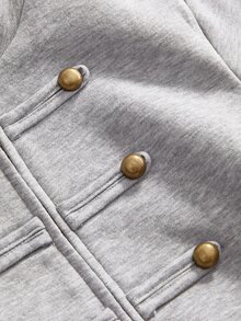 ROMWE Y2K Preppy Napoleon Style Bronze Metal Buckle Light Grey White Cropped Women's Sweatshirt Everyday Autumn - Grey - View 13