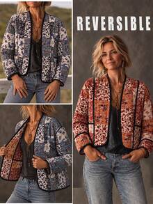 SHEIN Women's Floral Patchwork Style Pastoral Quilted Jacket - Multicolor - View 3