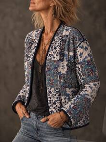 SHEIN Women's Floral Patchwork Style Pastoral Quilted Jacket - Multicolor - View 4