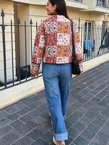 SHEIN Women's Floral Patchwork Style Pastoral Quilted Jacket - Multicolor - View 2