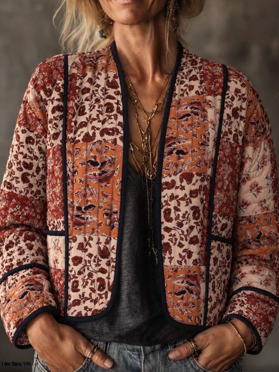 SHEIN Women's Floral Patchwork Style Pastoral Quilted Jacket - Multicolor - View 1