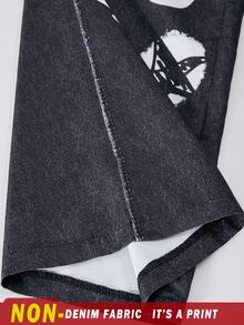 SHEIN 青少年女孩秋季服飾 鬆緊腰寬鬆印花寬腿褲 日常穿著 春秋冬休閒可愛返校穿搭 黑色 - 黑色 - 查看 7