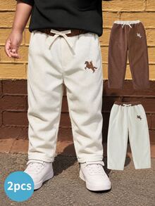 THE HAPPY LOOK 3pcs Baby Boy Horse Pattern Elastic Waist Jogger Pants Set - Multicolor - View 6