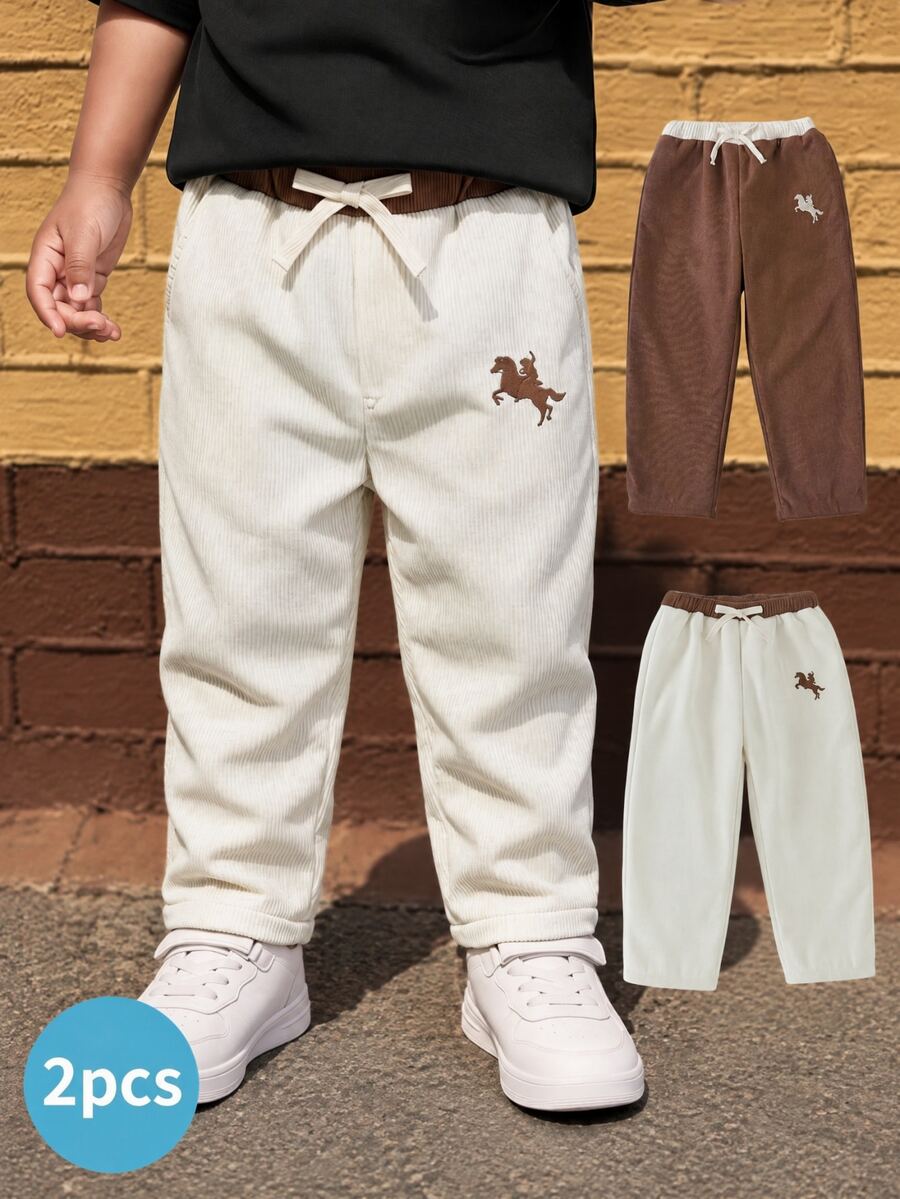 THE HAPPY LOOK 3pcs Baby Boy Horse Pattern Elastic Waist Jogger Pants Set - Multicolor - View 1