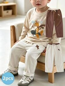 THE HAPPY LOOK 3pcs Baby Boy Horse Pattern Elastic Waist Jogger Pants Set - Multicolor - View 1