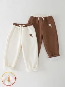 THE HAPPY LOOK 3pcs Baby Boy Horse Pattern Elastic Waist Jogger Pants Set - Multicolor - View 2