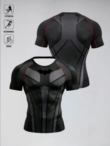 BATMAN X SHEIN 男士落肩短袖蝙蝠印花運動T恤 - 彩色 - 查看 1