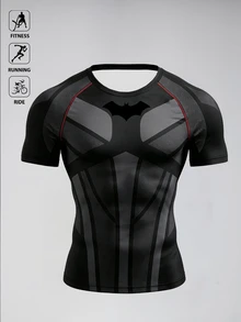 BATMAN X SHEIN 男士落肩短袖蝙蝠印花運動T恤 - 彩色 - 查看 7