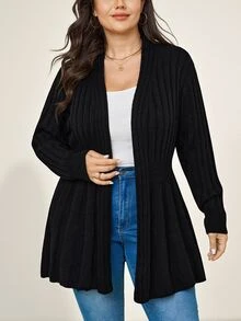Comfylo Plus Solid Cardigan Office Formal Work Black Autumn Normal Traditional Winter Casual Baggy - Black - View 4