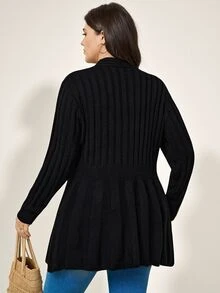 Comfylo Plus Solid Cardigan Office Formal Work Black Autumn Normal Traditional Winter Casual Baggy - Black - View 2
