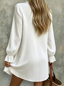 Linhara CURVE Women's Fashion Elegant Solid Color Ruffle Trim Casual Vacation Dress, Plus Size Dress - White - View 2